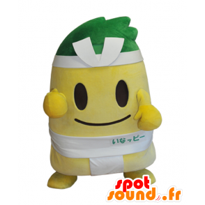 Mascot Ina PPi, gran hombre amarillo, sumo, con un engobe blanco - MASFR26403 - Yuru-Chara mascotas japonesas