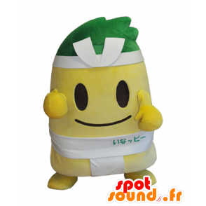 Mascotte Ina PPi, grande uomo giallo, sumo, con una scivolata bianco - MASFR26403 - Yuru-Chara mascotte giapponese