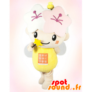 Mascot Miyari, keltainen mehiläinen ja kaunis valkoinen - MASFR26407 - Mascottes Yuru-Chara Japonaises