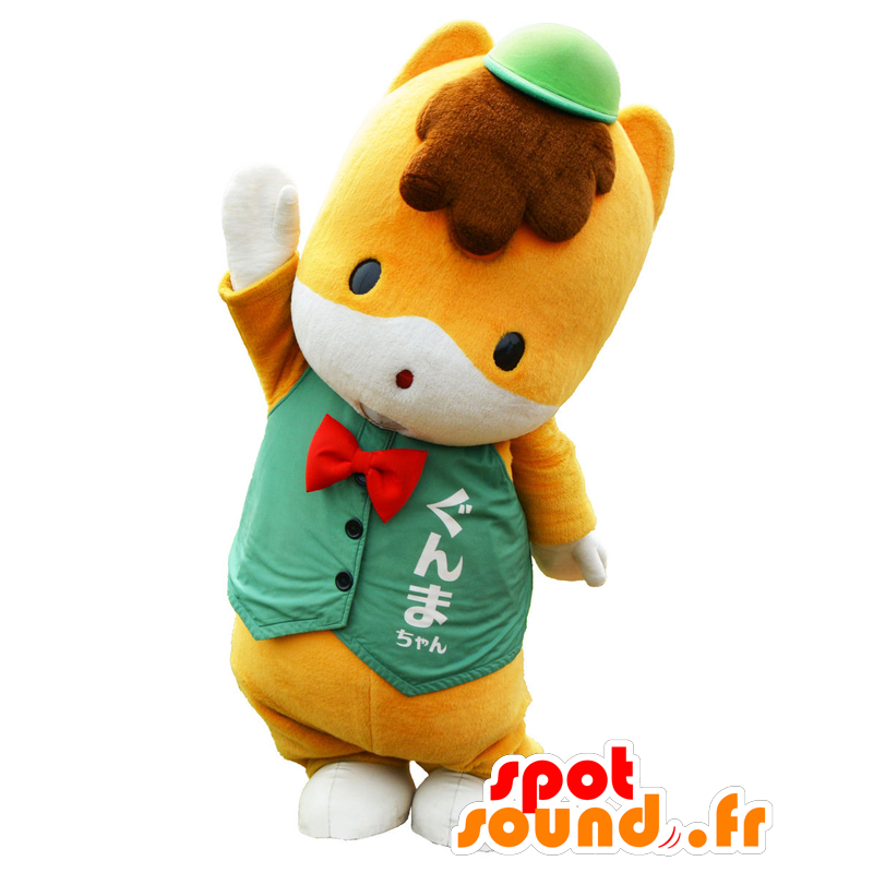 Mascotte Gunma-Chan, orange and white fox, with a cap - MASFR26408 - Yuru-Chara Japanese mascots