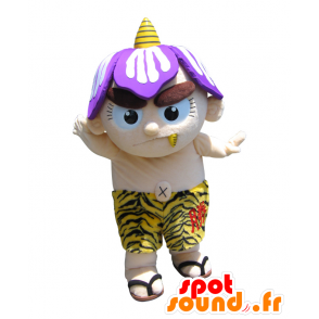 Beige mascotte pupazzo di neve, con un casco viola, un soriano breve - MASFR26409 - Yuru-Chara mascotte giapponese