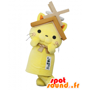 Mascot Shimanekko, gele kat, met een dak boven je hoofd - MASFR26411 - Yuru-Chara Japanse Mascottes