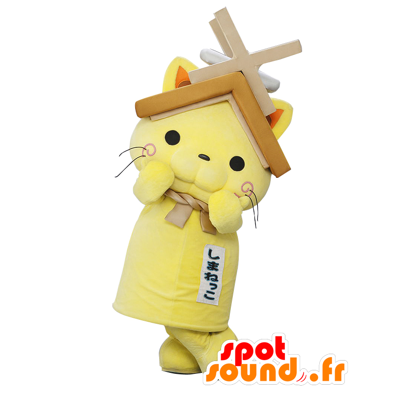 Mascot Shimanekko, gele kat, met een dak boven je hoofd - MASFR26411 - Yuru-Chara Japanse Mascottes