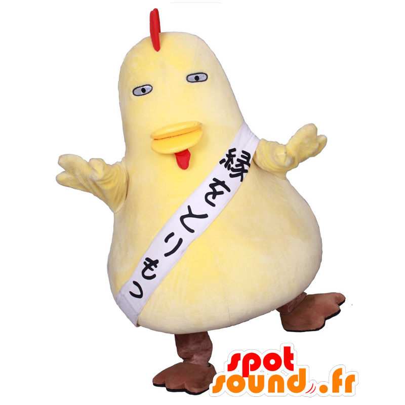 Mascotte de Torimochan, gros coq jaune, poule dodue et rigolote - MASFR26412 - Mascottes Yuru-Chara Japonaises