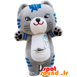 Nyah mascota, gato gris y azul, con una gran cabeza - MASFR26416 - Yuru-Chara mascotas japonesas