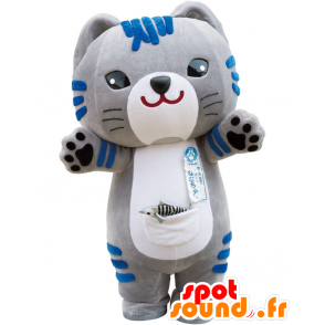 Mascot Nyah, grijs en blauw kat met een grote kop - MASFR26416 - Yuru-Chara Japanse Mascottes