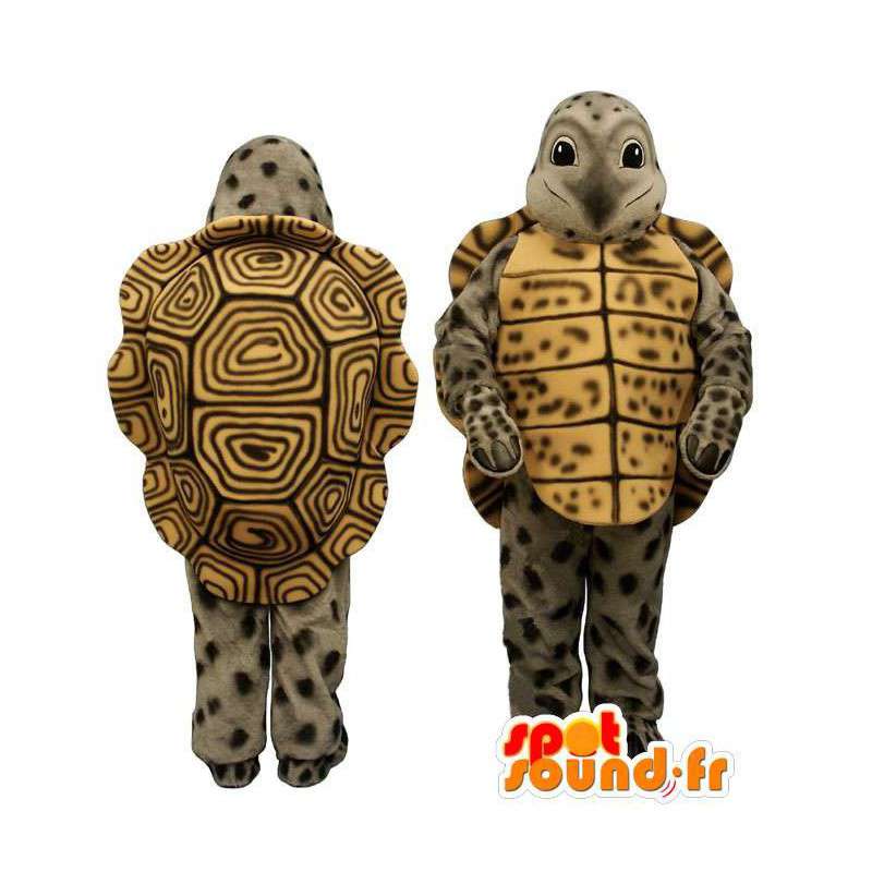 Grå, gul og brun skildpaddemaskot - Spotsound maskot kostume