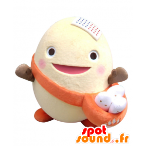 Mascotte giant white egg, Tama kun, with a bag and a beret - MASFR26420 - Yuru-Chara Japanese mascots