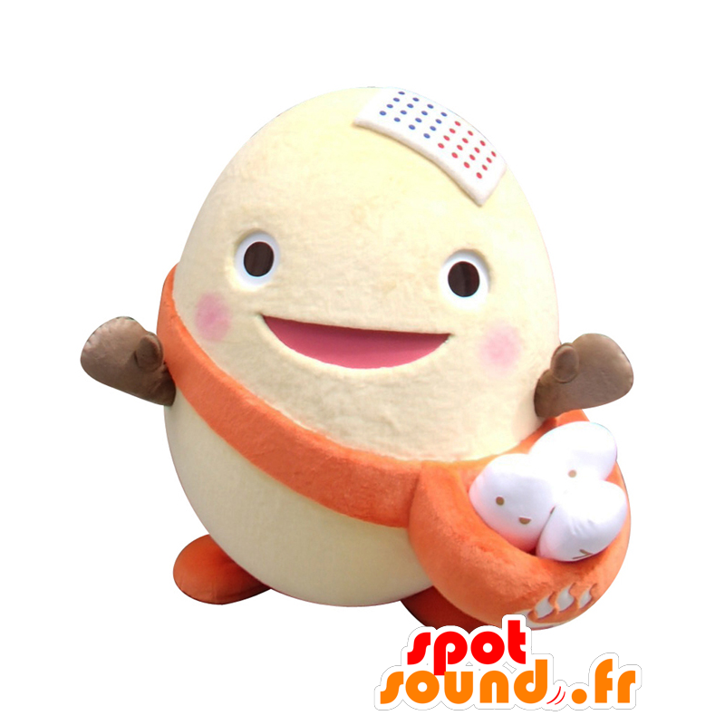 Mascot clara de ovo gigante, Tama kun, com um saco e uma boina - MASFR26420 - Yuru-Chara Mascotes japoneses