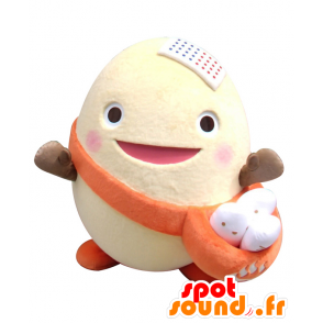 Mascotte d'œuf blanc géant, Tama kun, avec un sac et un béret - MASFR26420 - Mascottes Yuru-Chara Japonaises