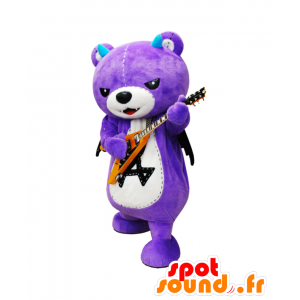 Akkuma maskot, lilla bamse, med sorte vinger - Spotsound maskot