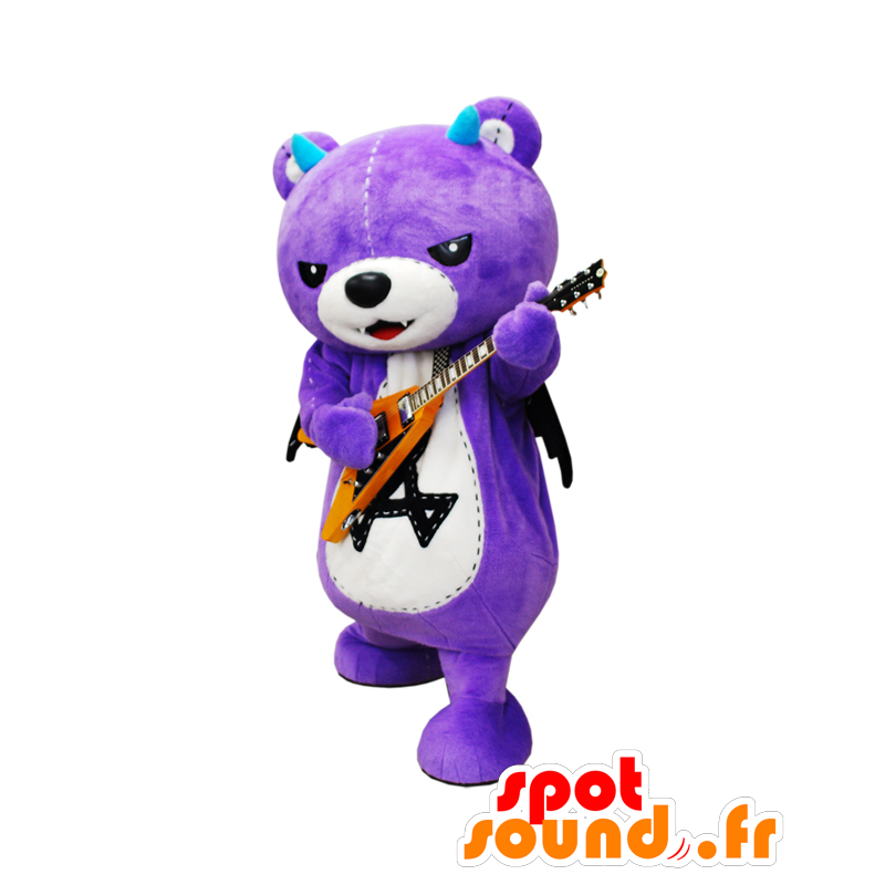 Mascotte d'Akkuma, nounours violet, avec des ailes noires - MASFR26428 - Mascottes Yuru-Chara Japonaises