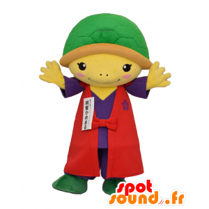 Mascot yellow and green turtle, red dress and purple - MASFR26430 - Yuru-Chara Japanese mascots