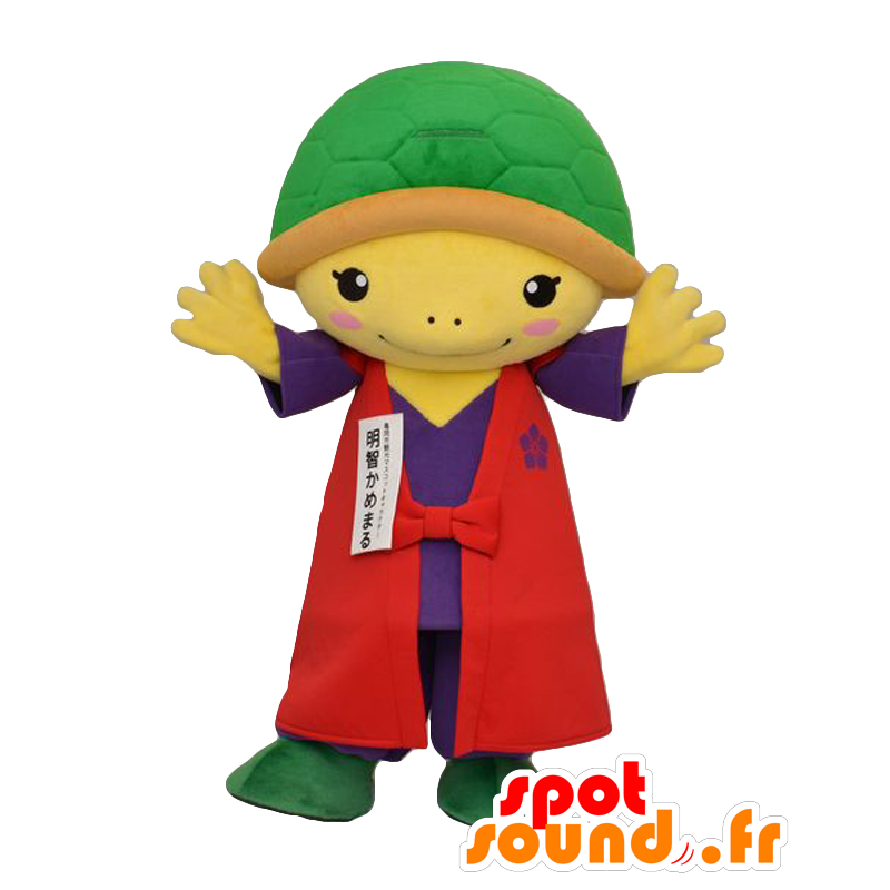 Mascot yellow and green turtle, red dress and purple - MASFR26430 - Yuru-Chara Japanese mascots