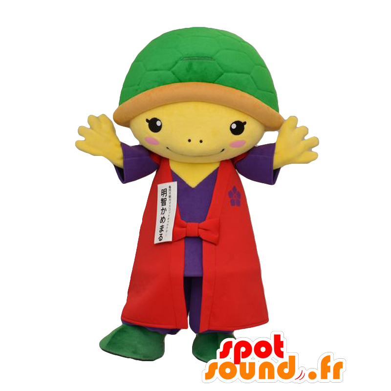 Mascot giallo e verde tartaruga, vestito rosso e viola - MASFR26430 - Yuru-Chara mascotte giapponese