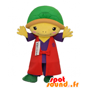 Mascot gele en groene schildpad, rode en paarse outfit - MASFR26430 - Yuru-Chara Japanse Mascottes