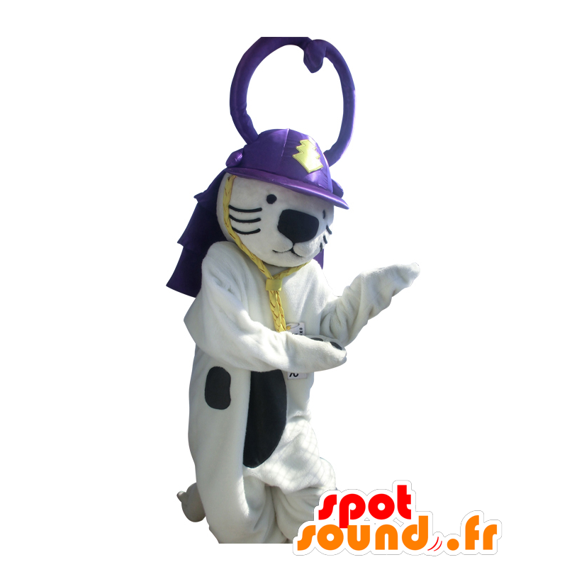 Mascotte dell'orso polare, Karawan-kun, con un casco viola - MASFR26431 - Yuru-Chara mascotte giapponese