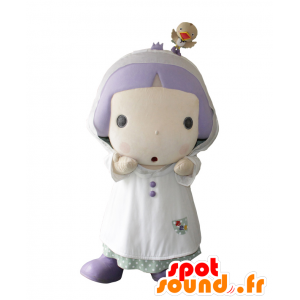 Boy Mascot, bílý outfit s ptákem na hlavě - MASFR26433 - Yuru-Chara japonské Maskoti