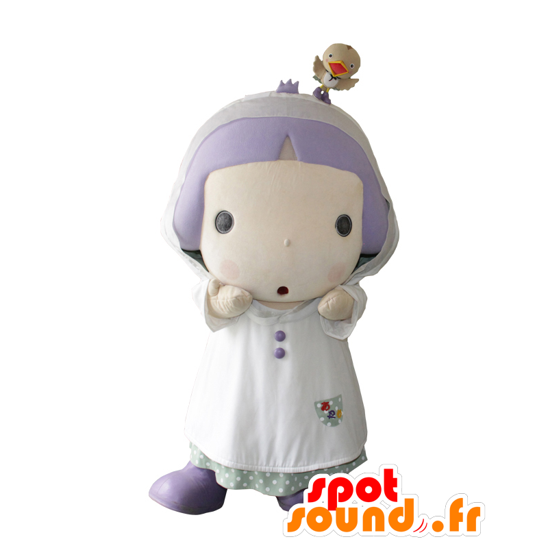 Boy Mascot, witte outfit met een vogel op zijn hoofd - MASFR26433 - Yuru-Chara Japanse Mascottes