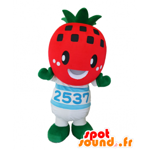 Mascot Yoshimin, reuzeaardbei, rode en witte stippen - MASFR26435 - Yuru-Chara Japanse Mascottes