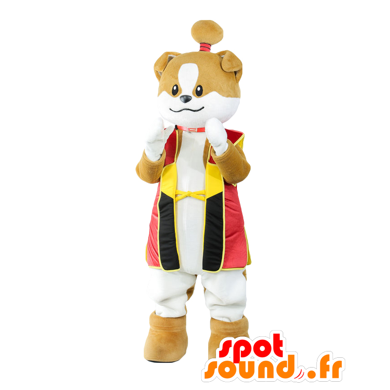 Mr. Wanmaru mascotte, cane marrone e bianco con un panino - MASFR26441 - Yuru-Chara mascotte giapponese
