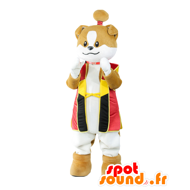 Maskot Mr. Wanmaru, brun och vit hund, med en bulle - Spotsound