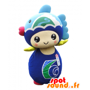 Kihoku mascotte, man met golven en een blauwe vis - MASFR26445 - Yuru-Chara Japanse Mascottes