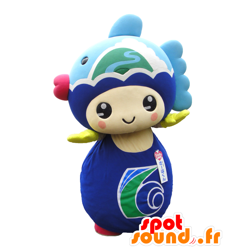 Kihoku mascotte, man met golven en een blauwe vis - MASFR26445 - Yuru-Chara Japanse Mascottes