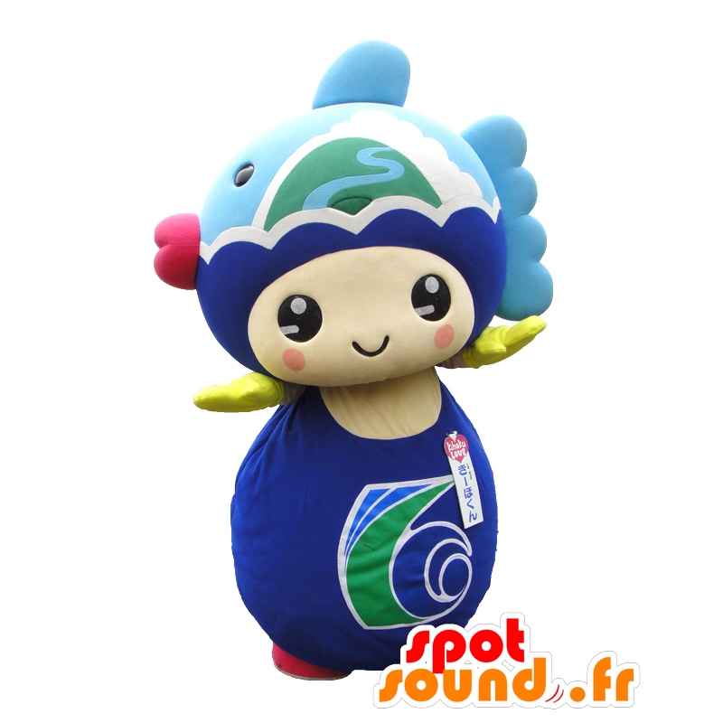 Kihoku maskotti, mies aallot ja sininen kala - MASFR26445 - Mascottes Yuru-Chara Japonaises