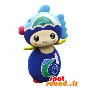 Kihoku mascote, homem com ondas e um peixe azul - MASFR26445 - Yuru-Chara Mascotes japoneses