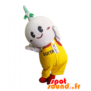 Mascotte de Naniwa, bonhomme blanc, avec une salopette - MASFR26446 - Mascottes Yuru-Chara Japonaises