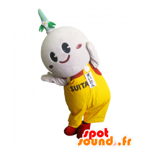 Mascot Naniwa, hvid mand, med overall - Spotsound maskot kostume