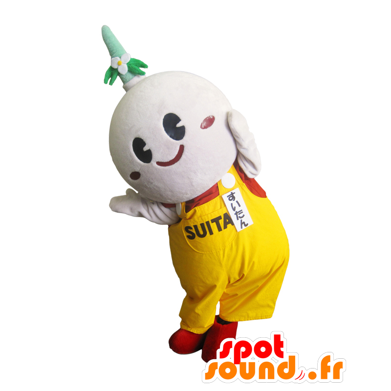 Mascot Naniwa, hvid mand, med overall - Spotsound maskot kostume