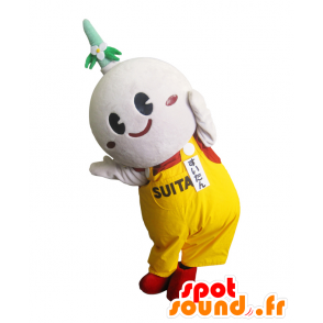 Maskot Naniwa, vit man, med overaller - Spotsound maskot