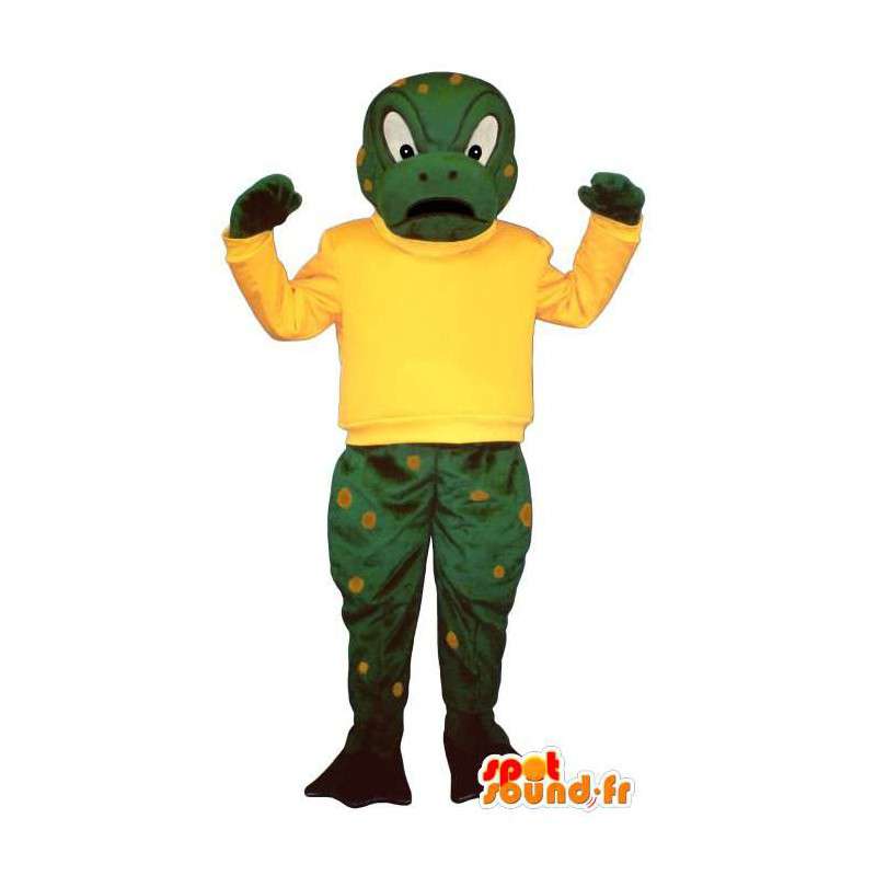 Vred frøemaskot, grøn og gul - Spotsound maskot kostume