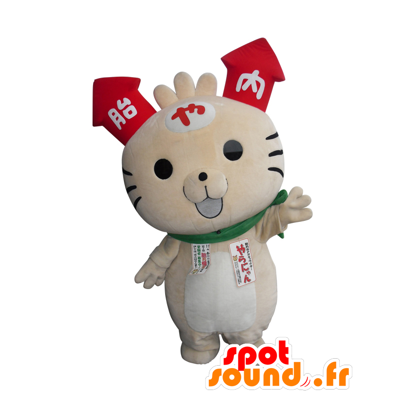 Beige katt maskot med fyrverkeri - MASFR26454 - Yuru-Chara japanske Mascots