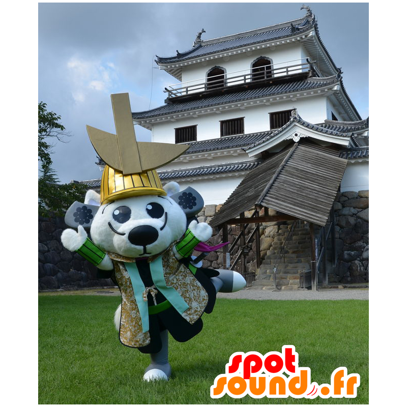 Mascotte de chien blanc, habillé en samurai - MASFR26456 - Mascottes Yuru-Chara Japonaises