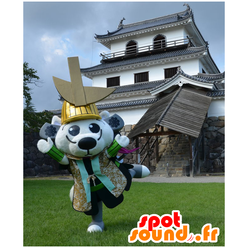 Bílý pes maskot oblečený jako samuraj - MASFR26456 - Yuru-Chara japonské Maskoti