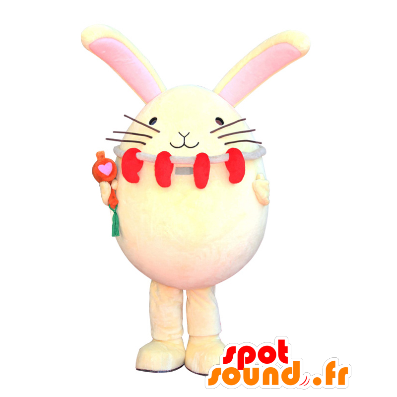 Enmaru mascot, white rabbit, red, black, colorful teddy - MASFR26459 - Yuru-Chara Japanese mascots