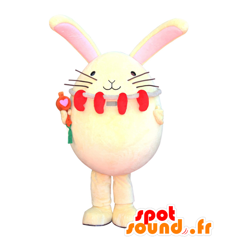 Mascot Enmaru, coelho branco, vermelho, preto, cor de pelúcia - MASFR26459 - Yuru-Chara Mascotes japoneses