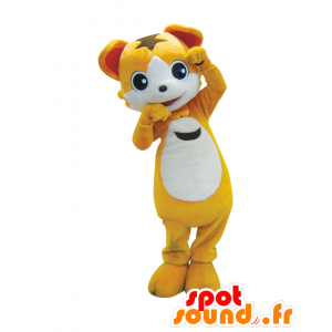Togoshi maskot, gul, vit och brun katt - Spotsound maskot