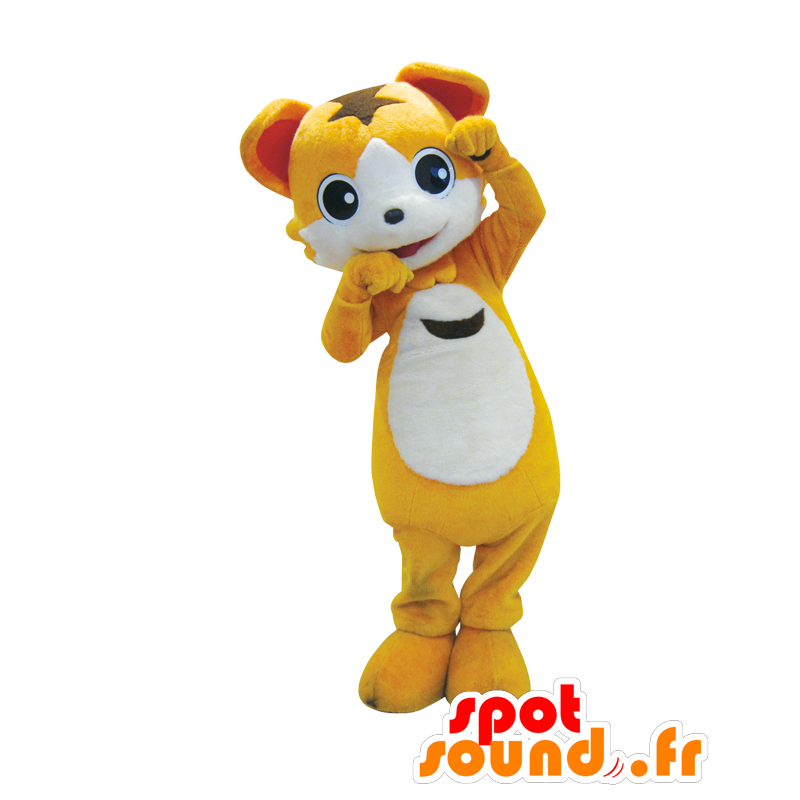 Togoshi maskot, gul, vit och brun katt - Spotsound maskot