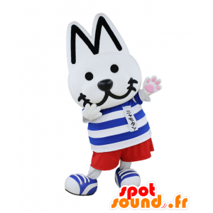 Cane mascotte bianco, rosso e blu gigante e commovente - MASFR26462 - Yuru-Chara mascotte giapponese