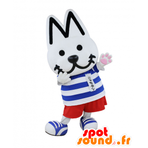 White dog mascot, red and blue giant and touching - MASFR26462 - Yuru-Chara Japanese mascots