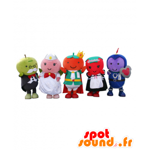 5 mascotes do reino de frutas, 5 frutas em trajes coloridos - MASFR26470 - Yuru-Chara Mascotes japoneses