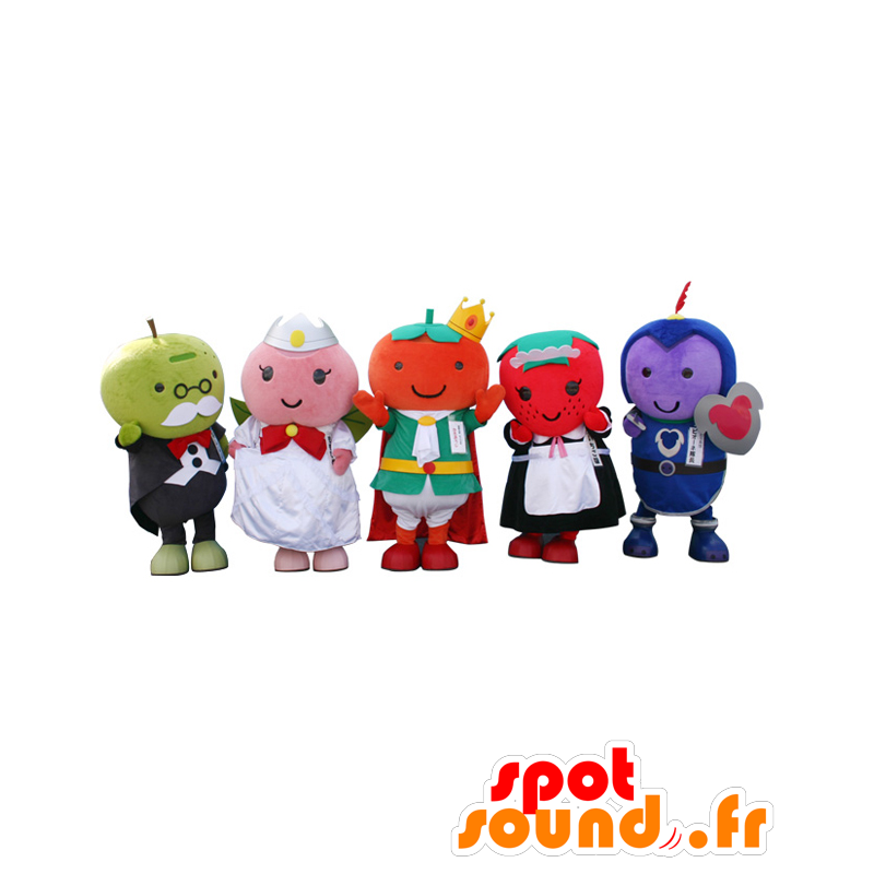 5 mascotes do reino de frutas, 5 frutas em trajes coloridos - MASFR26470 - Yuru-Chara Mascotes japoneses