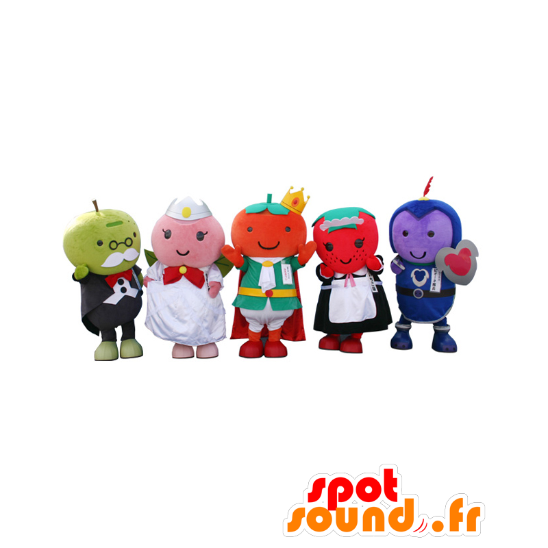 Five mascots of the kingdom of fruits, 5 fruits colorful outfits - MASFR26470 - Yuru-Chara Japanese mascots