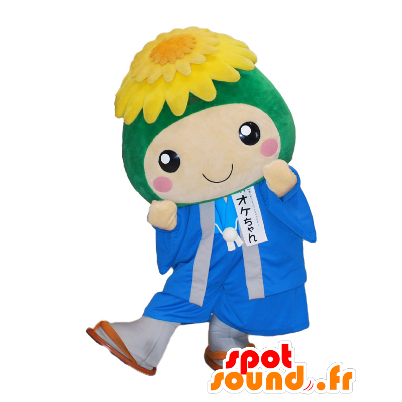 コマちゃんのマスコット、頭に黄色い花をつけた少年-MASFR26482-日本のゆるキャラのマスコット