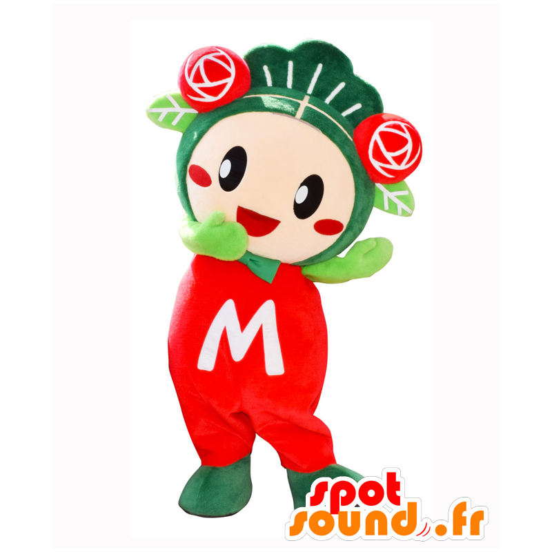 マッキーのマスコット、頭にバラが付いたかわいいバラの茂み-MASFR26483-日本のゆるキャラのマスコット