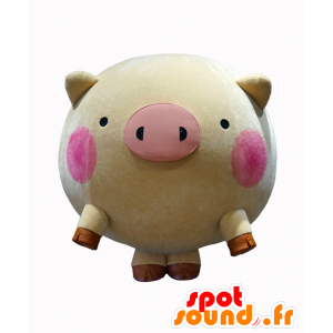 Mascot Maebashi, rosa und beige Schwein, prall und lustig - MASFR26484 - Yuru-Chara japanischen Maskottchen